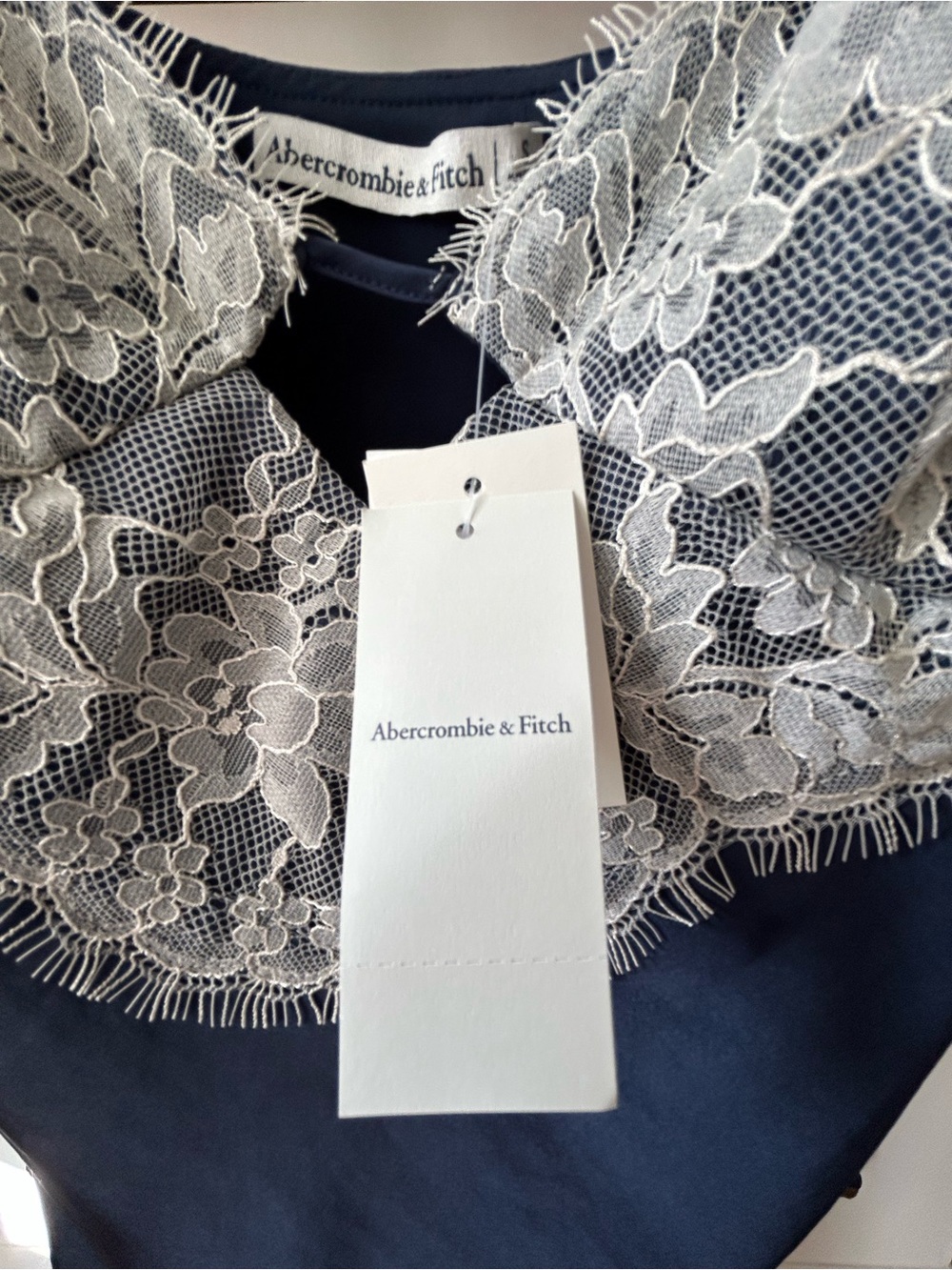 Lace-Trim Slip Dress in Navy blue and Cream - Picture 3 of 4